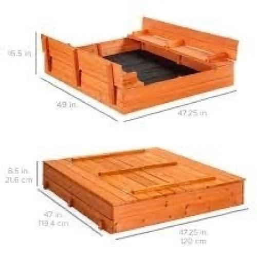 Kids Cedar Sandbox w/ Sand Screen, 2 Benches - 47x47in - Lot 1886
