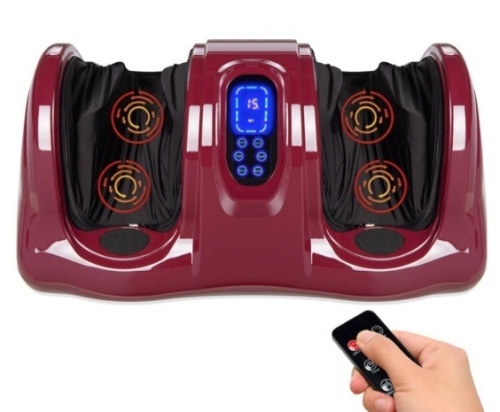Therapeutic Foot Massager w/ High Intensity Rollers, Remote, 3 Modes, Burgundy - Lot 8