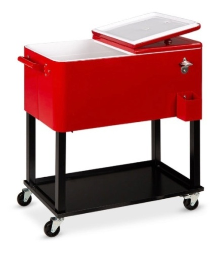 Portable Rolling Cooler Cart w/ Bottle Opener, Catch Tray - 80qt, Red - Lot 9