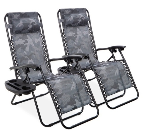 Set of 2 Adjustable Zero Gravity Patio Chair Recliners w/ Cup Holders, Camouflage - Lot 12