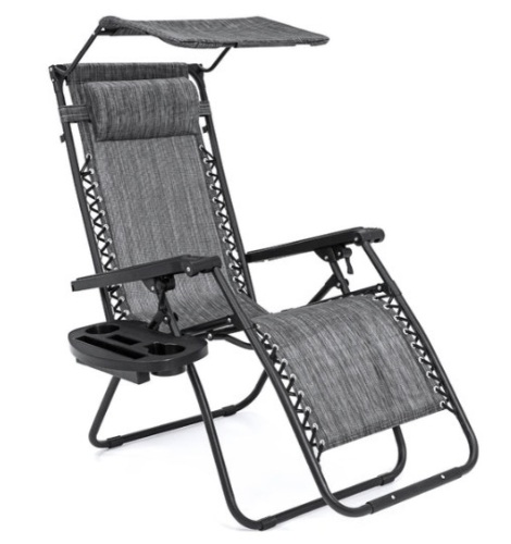 Folding Zero Gravity Recliner Patio Lounge Chair w/ Canopy, Side Tray, Gray - Lot 13