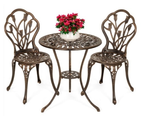 3-Piece Cast Aluminum Patio Bistro Furniture Set, Brown - Lot 15