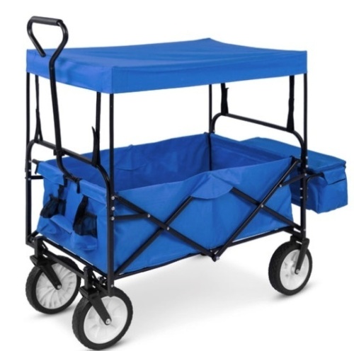 Utility Wagon Cart w/ Folding Design, 2 Cup Holders, Removable Canopy, Blue - Lot 16
