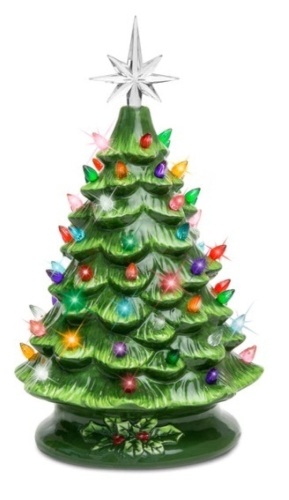 15in Pre-Lit Hand-Painted Ceramic Tabletop Christmas Tree w/ 64 Lights - Lot 17