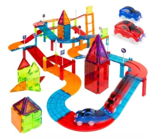 Best Choice Products 105-Piece Kids Magnetic Building Tiles Set, Racetrack Construction Education STEM Toy w/ 2 Cars - Lot 18