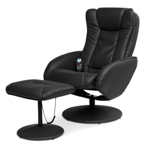 Faux Leather Electric Massage Recliner Chair w/ Stool Ottoman, Remote, Black - Lot 19