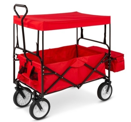 Utility Wagon Cart w/ Folding Design, 2 Cup Holders, Removable Canopy, Red - Lot 28