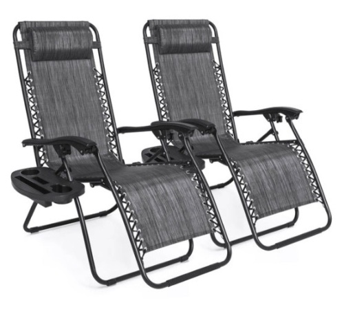 Set of 2 Adjustable Zero Gravity Patio Chair Recliners w/ Cup Holders, Gray - Lot 31