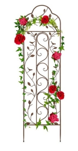 Iron Arched Garden Trellis Fence Panel w/ Branches, Birds - 60x15in - Lot 39