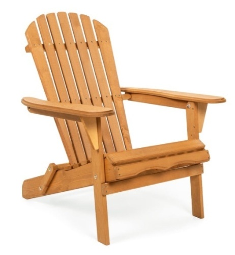 Folding Wooden Adirondack Chair Accent Furniture w/ Natural Finish - Brown - Lot 48
