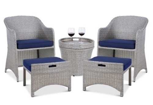 5-Piece Outdoor Wicker Bistro Set w/ Side Storage Table, No Assembly, Gray/Navy - Lot 49