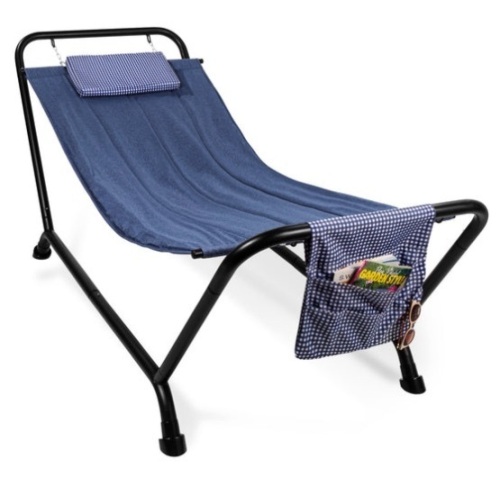 Outdoor Patio Hammock for Backyard, Garden w/ Stand, Pillow, Storage Pockets, Blue - Lot 53