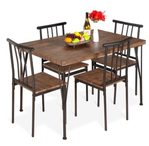 5-Piece Modern Metal and Wood Dining Table Furniture Set w/ 4 Chairs, Drift Brown - Lot 54