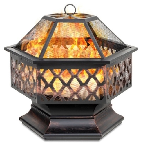 Hex-Shaped Outdoor Fire Pit w/ Flame-Retardant Lid - 24in - Lot 61
