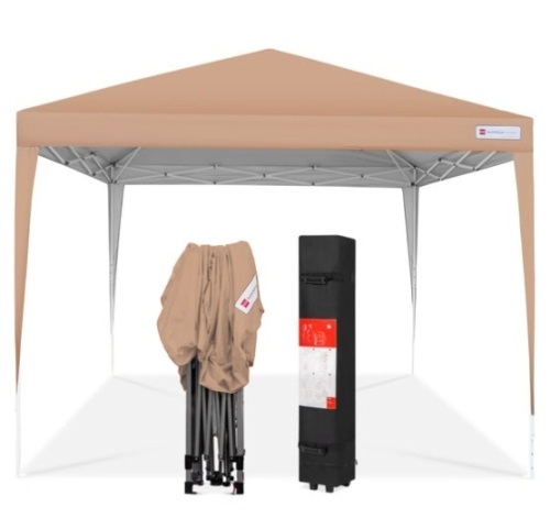 Outdoor Portable Pop Up Canopy Tent w/ Carrying Case, 10x10ft, Tan - Lot 63
