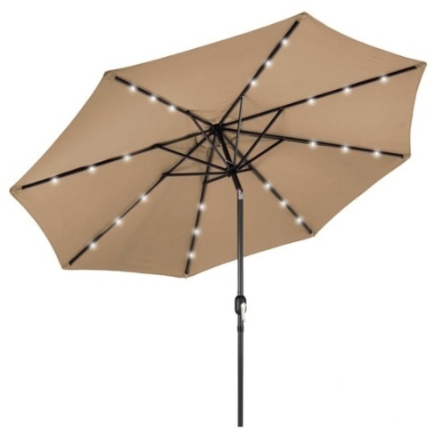Solar LED Lighted Patio Umbrella w/ Tilt Adjustment, UV-Resistance - 10ft, Tan - Lot 64