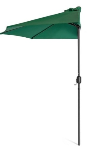 Half Patio Umbrella w/ 5 Ribs, Crank - 9ft, Green - Lot 65