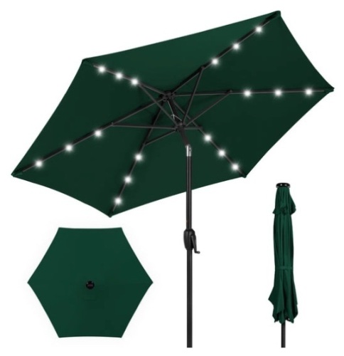 Outdoor Solar Patio Umbrella w/ Push Button Tilt, Crank Lift - 7.5ft, Green - Lot 66