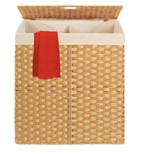 Double Laundry Hamper Basket w/ Easy Assembly, Liner Bag, Natural  - Lot 68