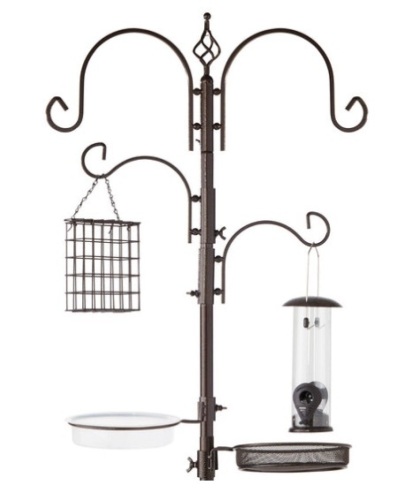 4-Hook Bird Feeding Station, Steel Feeder Stand w/ 2 Bird Feeders - 91in, Bronze - Lot 74