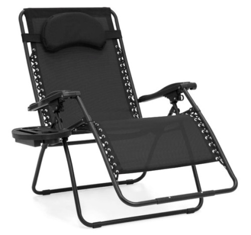 Oversized Reclining Zero Gravity Chair Lounger w/ Cup Holder, Pillow, Black - Lot 85