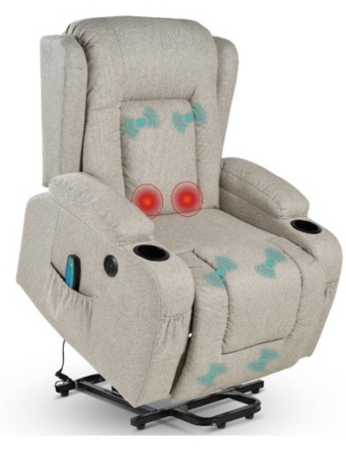 Electric Power Lift Recliner Massage Chair w/ Heat, USB Port, Cupholders, Greige - Lot 91