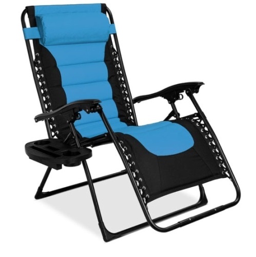 Oversized Padded Zero Gravity Chair, Folding Recliner w/ Headrest, Side Tray, Sky Blue - Lot 93