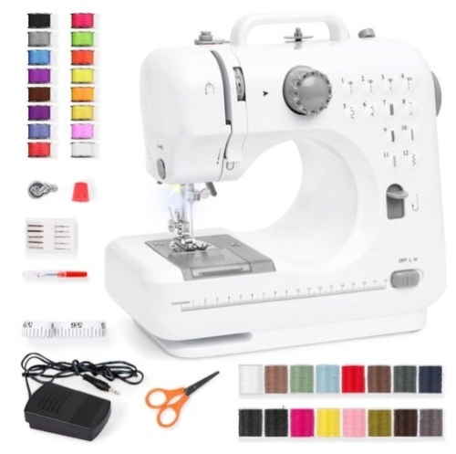 6V Portable Foot Pedal Sewing Machine w/ 12 Stitch Patterns, Gray - Lot 95