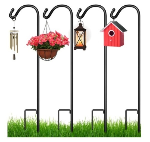 Set of 4 Shepherd Hooks Outdoor Garden Hooks w/ 2-Prong Base - 65in - Lot 108