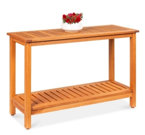 2-Shelf Wooden Console Table Storage Organizer w/ Natural Finish - 48in, Brown - Lot 111