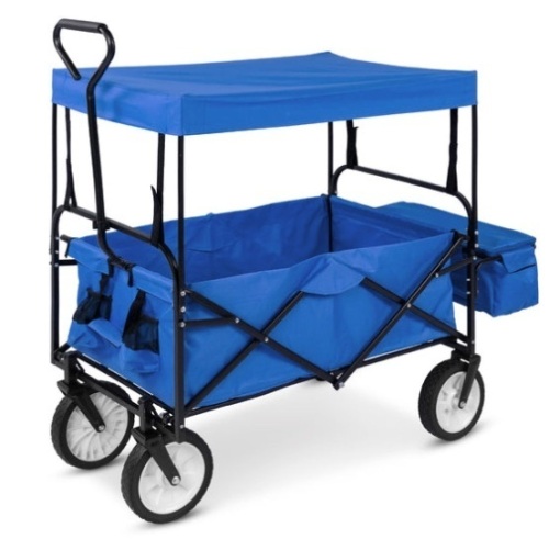 Utility Wagon Cart w/ Folding Design, 2 Cup Holders, Removable Canopy, Blue - Lot 120