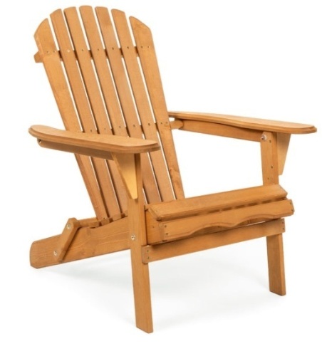 Folding Wooden Adirondack Chair Accent Furniture w/ Natural Finish - Brown - Lot 123