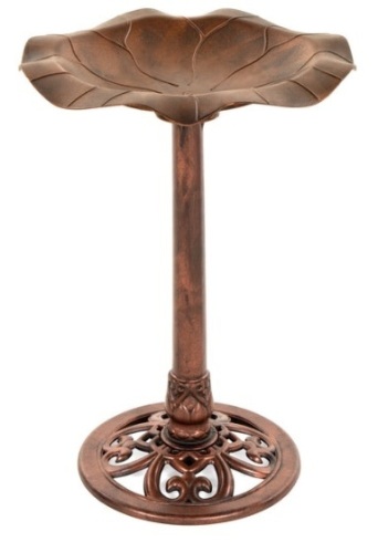 Lily Leaf Pedestal Bird Bath Decoration Accent w/ Floral Accents, Copper - Lot 126
