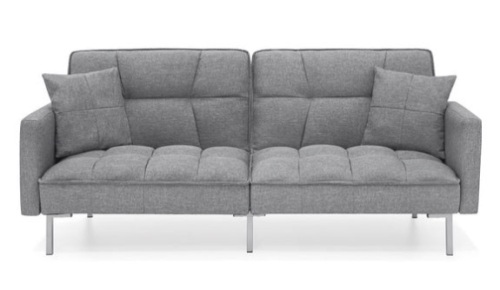 Convertible Linen Tufted Futon w/ 2 Plush Pillows, Split-Back Design, Dark Gray - Lot 131