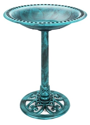Vintage Outdoor Garden Bird Bath w/ Fleur-de-Lis Accents, Green - Lot 134