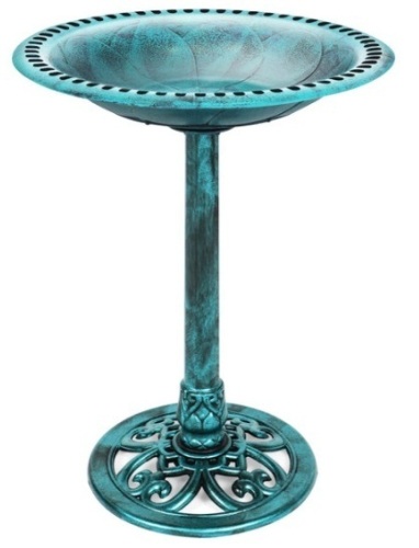 Vintage Outdoor Garden Bird Bath w/ Fleur-de-Lis Accents, Green - Lot 135