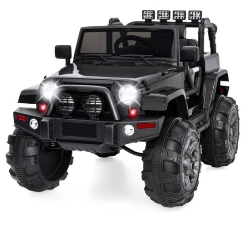 12V Kids Ride-On Truck Car Toy w/ 3 Speeds, LED, Remote, Bluetooth, Black - Lot 41
