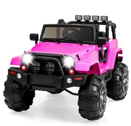12V Kids Ride-On Truck Car Toy w/ 3 Speeds, LED, Remote, Bluetooth, Pink - Lot 42