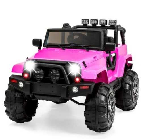 12V Kids Ride-On Truck Car Toy w/ 3 Speeds, LED, Remote, Bluetooth, Pink - Lot 124