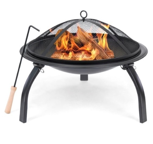 22in Fire Pit Bowl w/ Mesh Cover, Poker - Lot 146
