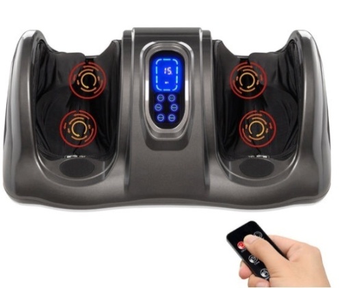Therapeutic Foot Massager w/ High Intensity Rollers, Remote, 3 Modes, Gray - Lot 154