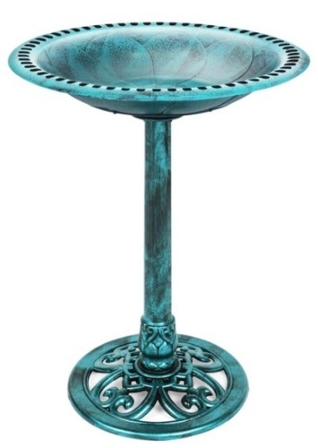 Vintage Outdoor Garden Bird Bath w/ Fleur-de-Lis Accents, Green - Lot 155