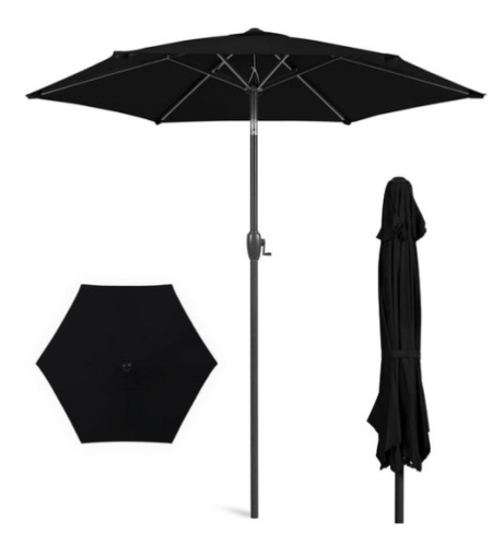 Outdoor Market Patio Umbrella w/ Push Button Tilt, Crank Lift - 7.5ft, Black - Lot 159