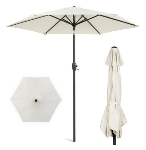 Outdoor Market Patio Umbrella w/ Push Button Tilt, Crank Lift - 7.5ft, Cream - Lot 162