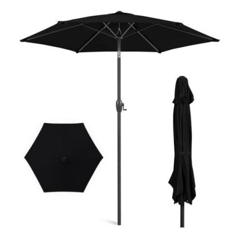 Outdoor Market Patio Umbrella w/ Push Button Tilt, Crank Lift - 7.5ft, Black - Lot 163