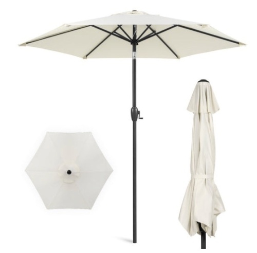 Outdoor Market Patio Umbrella w/ Push Button Tilt, Crank Lift - 7.5ft, Cream - Lot 164