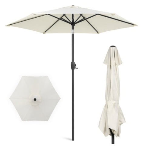 Outdoor Market Patio Umbrella w/ Push Button Tilt, Crank Lift - 7.5ft, Cream - Lot 165