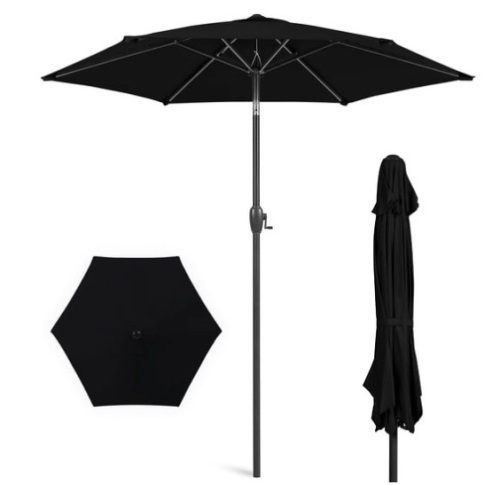 Outdoor Market Patio Umbrella w/ Push Button Tilt, Crank Lift - 7.5ft, Black - Lot 166
