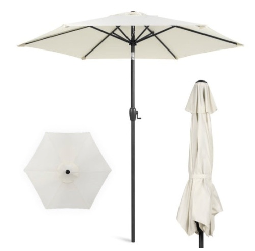 Outdoor Market Patio Umbrella w/ Push Button Tilt, Crank Lift - 7.5ft, Cream - Lot 167