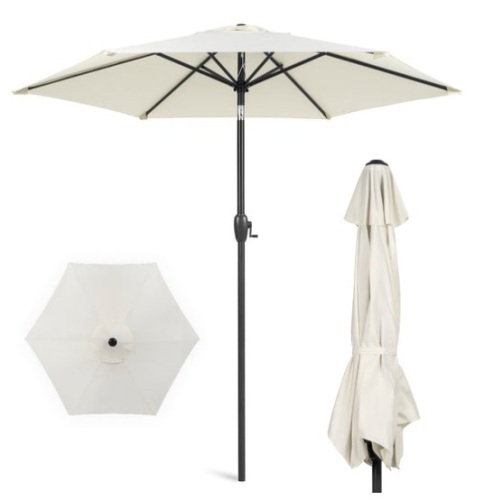 Outdoor Market Patio Umbrella w/ Push Button Tilt, Crank Lift - 7.5ft, Cream - Lot 169